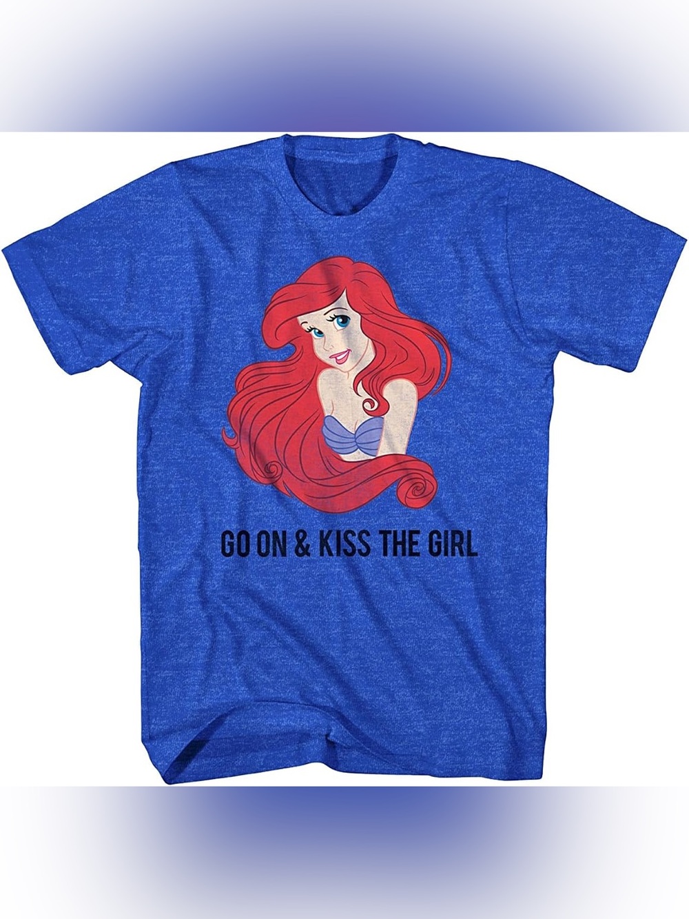 DISNEY Large Blue Crew  T-Shirt Classic Fit Ariel Kiss The Girl Little Mermaid